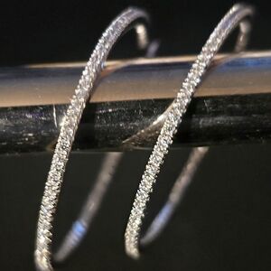 Elegant Silver Tone W Clear Gemstones Hoop Earrings